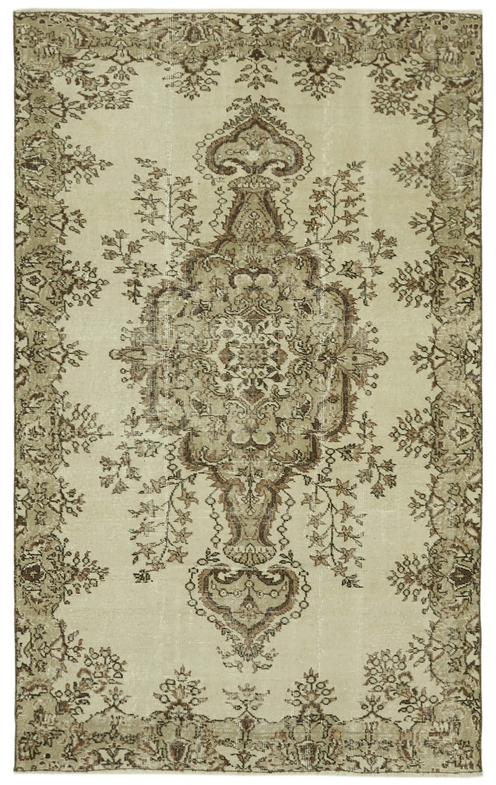 5x8 Beige Turkish Vintage Area Rug - 41582