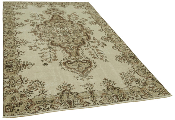 5x8 Beige Turkish Vintage Area Rug - 41582