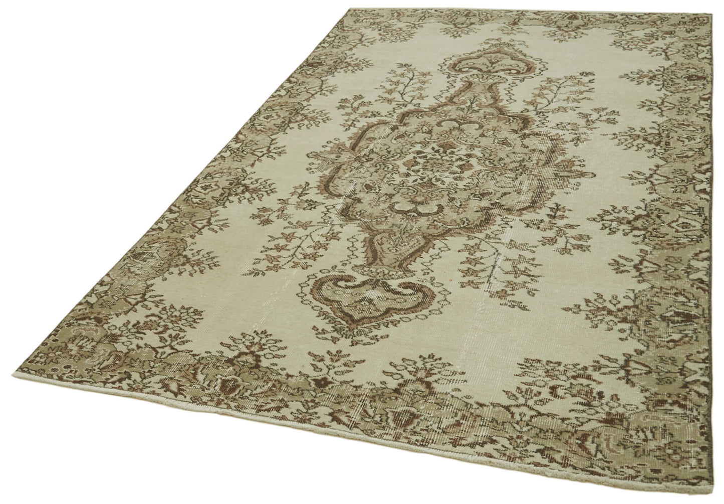 5x8 Beige Turkish Vintage Area Rug - 41582