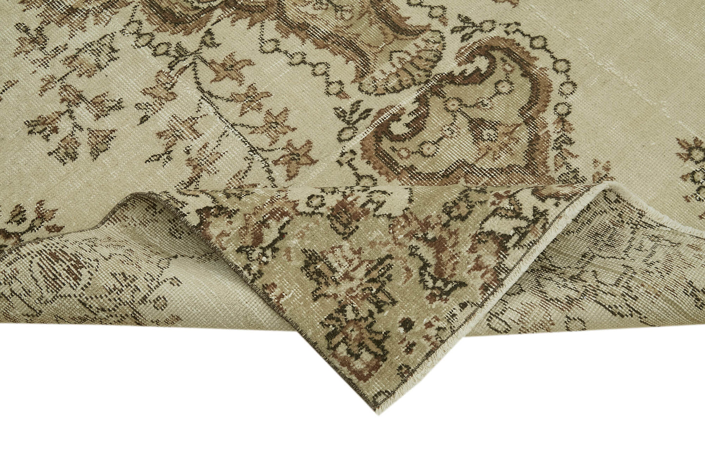 5x8 Beige Turkish Vintage Area Rug - 41582
