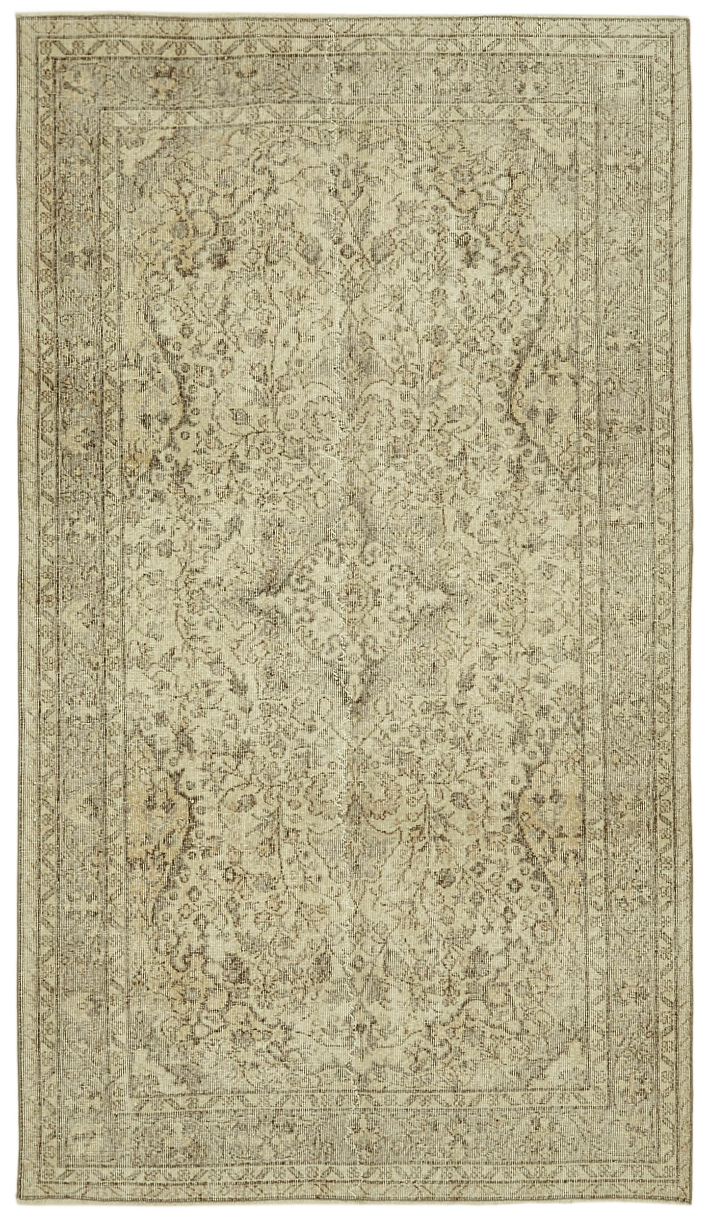 5x9 Beige Turkish Vintage Area Rug - 41583