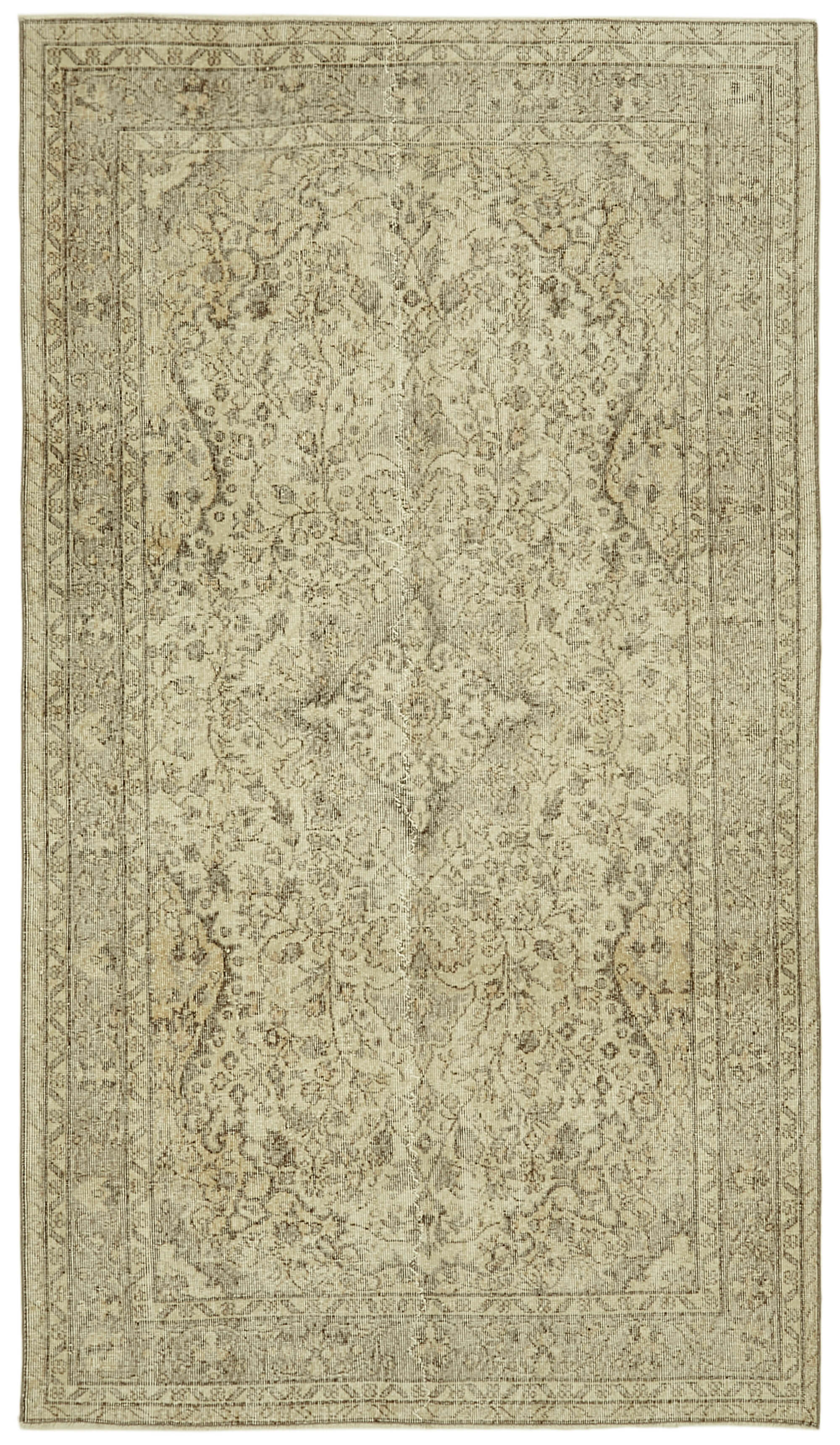 5x9 Beige Turkish Vintage Area Rug - 41583