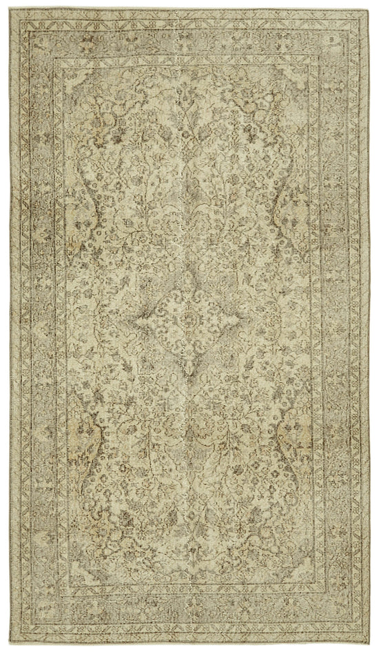5x9 Beige Turkish Vintage Area Rug - 41583