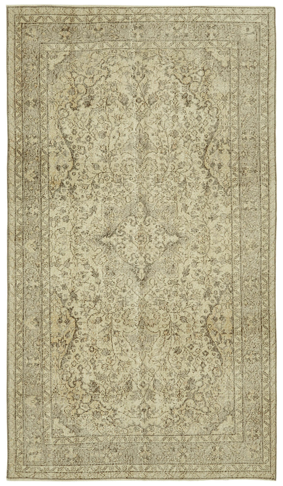 5x9 Beige Turkish Vintage Area Rug - 41583