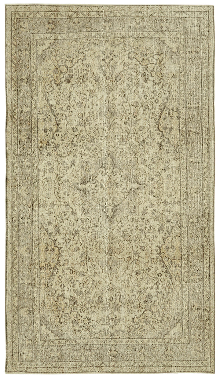 5x9 Beige Turkish Vintage Area Rug - 41583