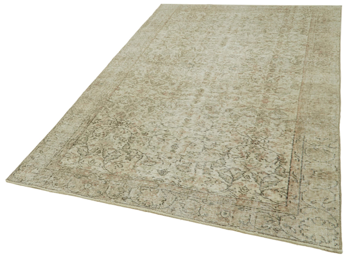5x8 Beige Turkish Vintage Area Rug - 41584