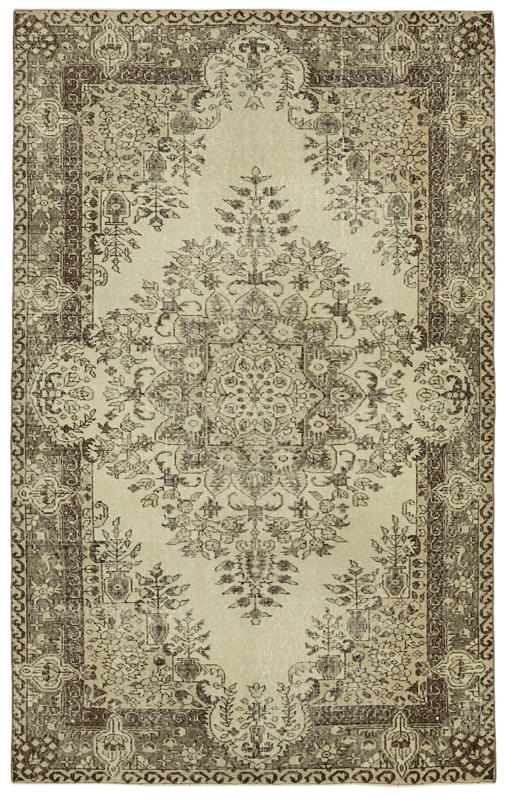 5x9 Beige Turkish Vintage Area Rug - 41587