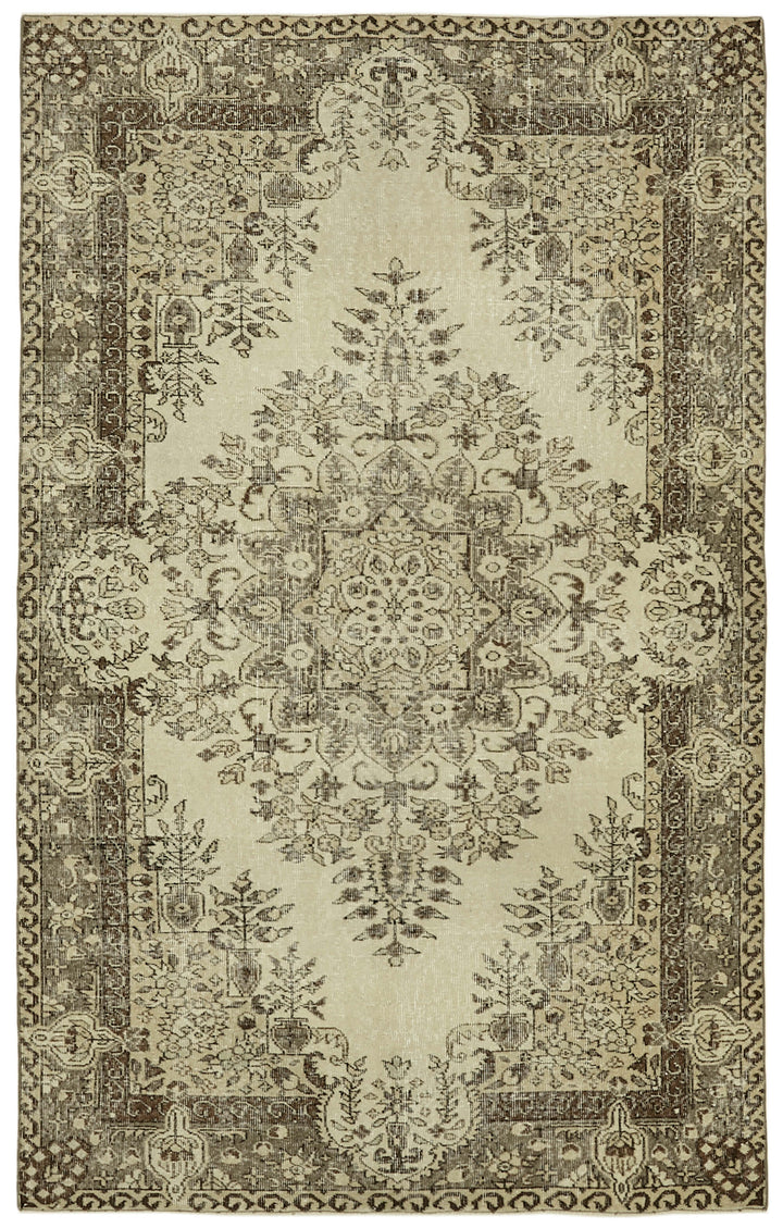 5x9 Beige Turkish Vintage Area Rug - 41587