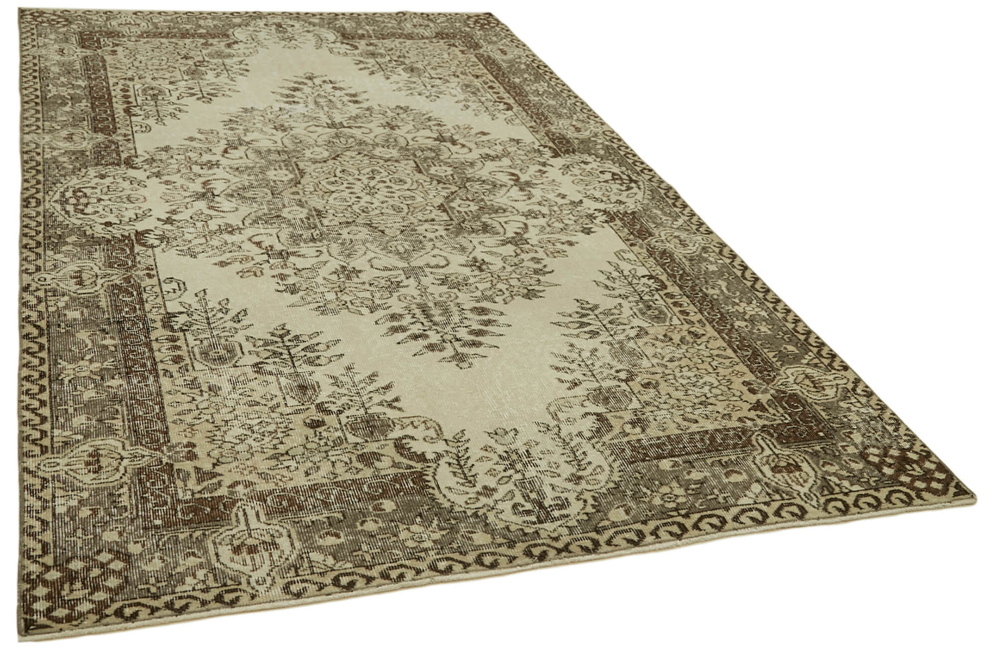 5x9 Beige Turkish Vintage Area Rug - 41587