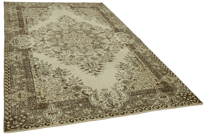 5x9 Beige Turkish Vintage Area Rug - 41587