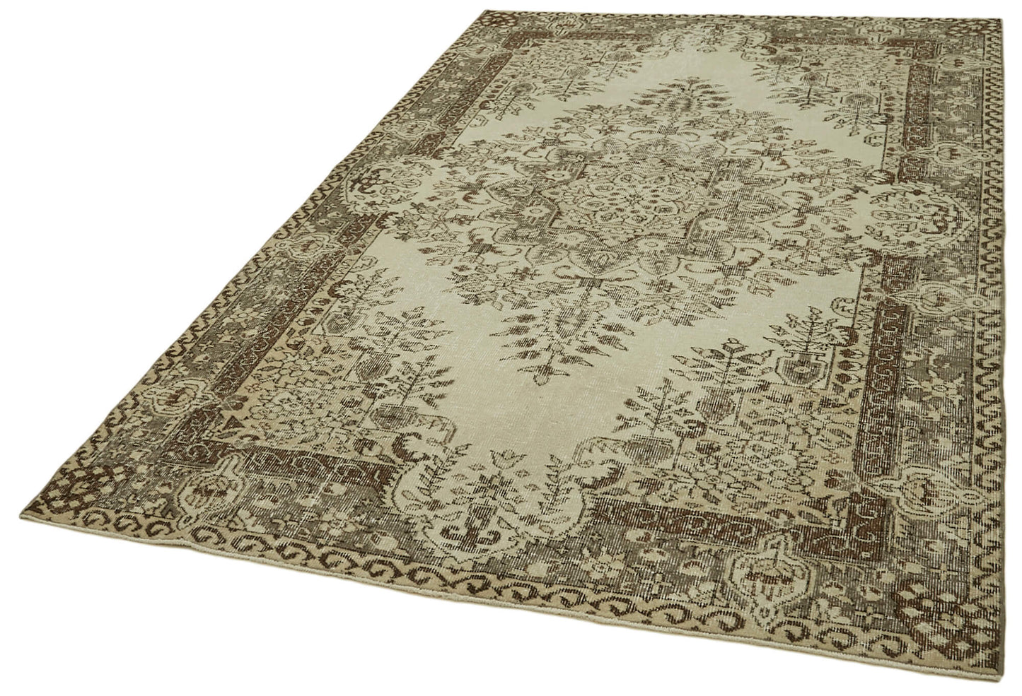 5x9 Beige Turkish Vintage Area Rug - 41587