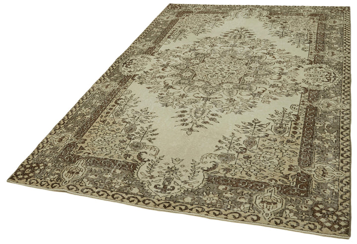 5x9 Beige Turkish Vintage Area Rug - 41587