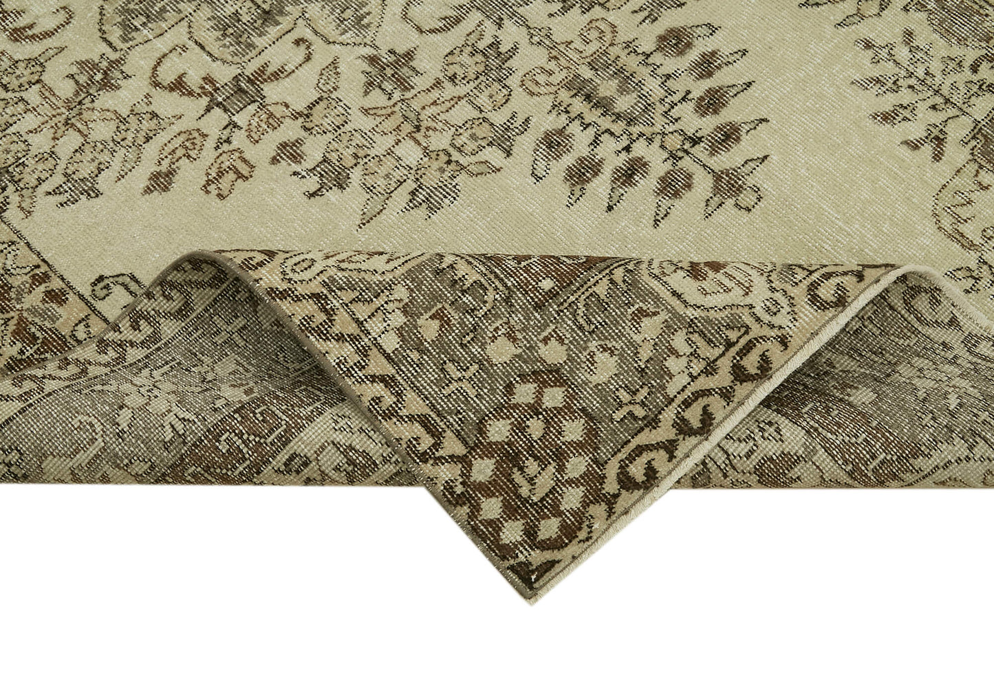5x9 Beige Turkish Vintage Area Rug - 41587