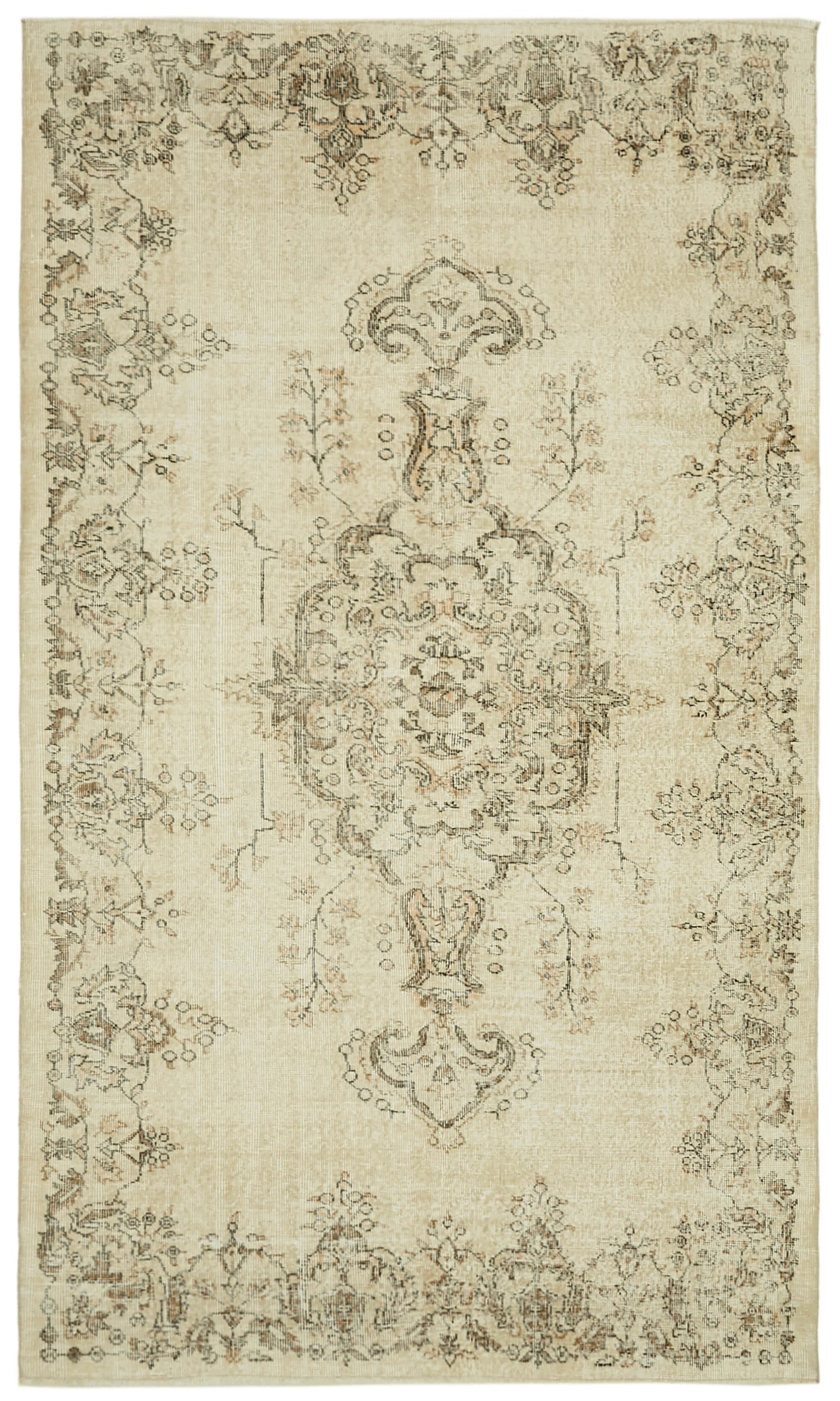 6x9 Beige Turkish Vintage Area Rug - 41588