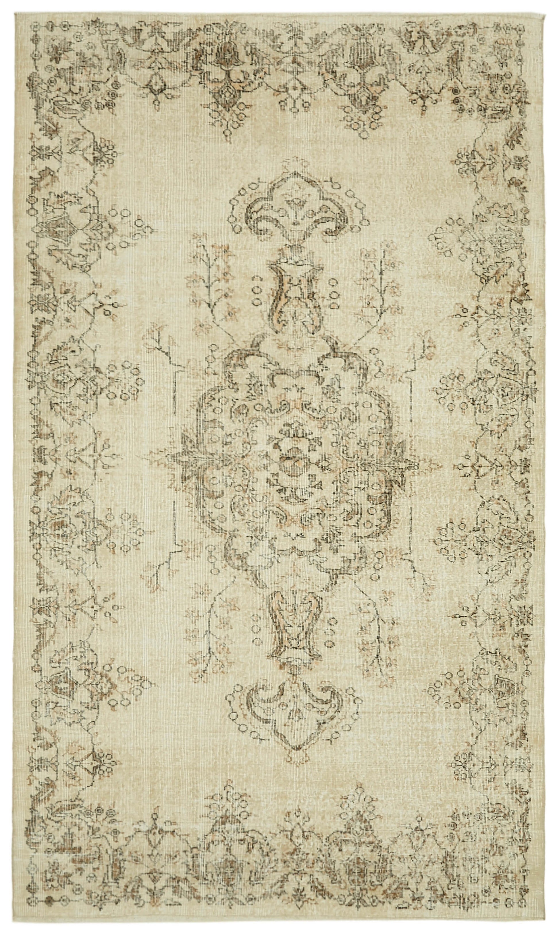 6x9 Beige Turkish Vintage Area Rug - 41588