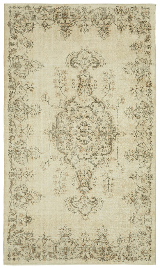 6x9 Beige Turkish Vintage Area Rug - 41588