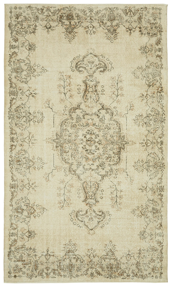 6x9 Beige Turkish Vintage Area Rug - 41588