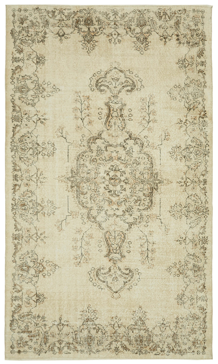 6x9 Beige Turkish Vintage Area Rug - 41588