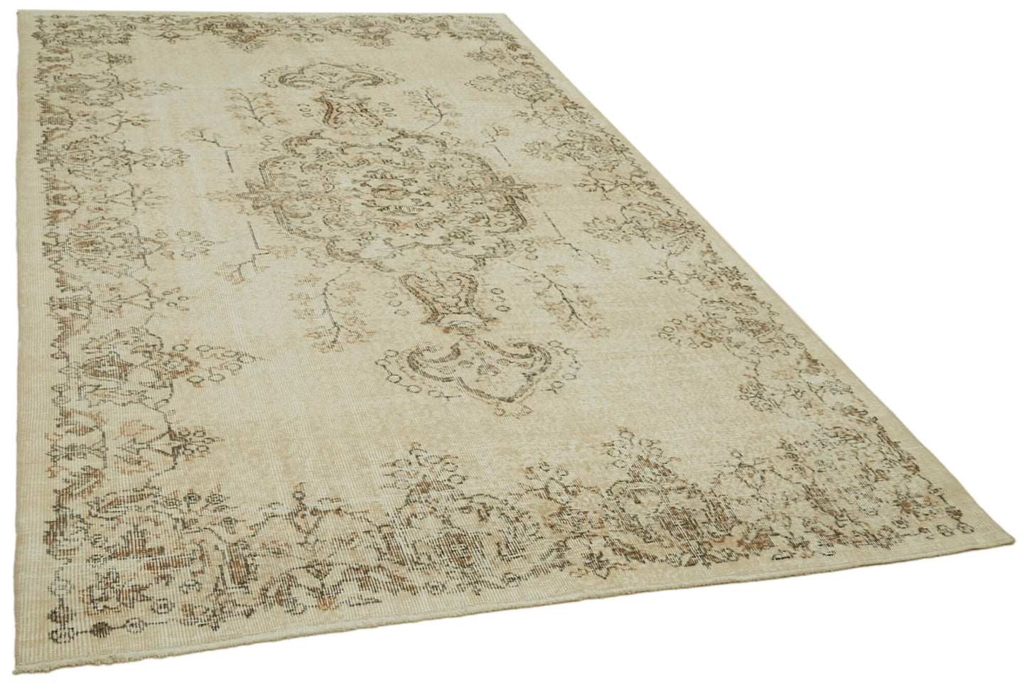 6x9 Beige Turkish Vintage Area Rug - 41588