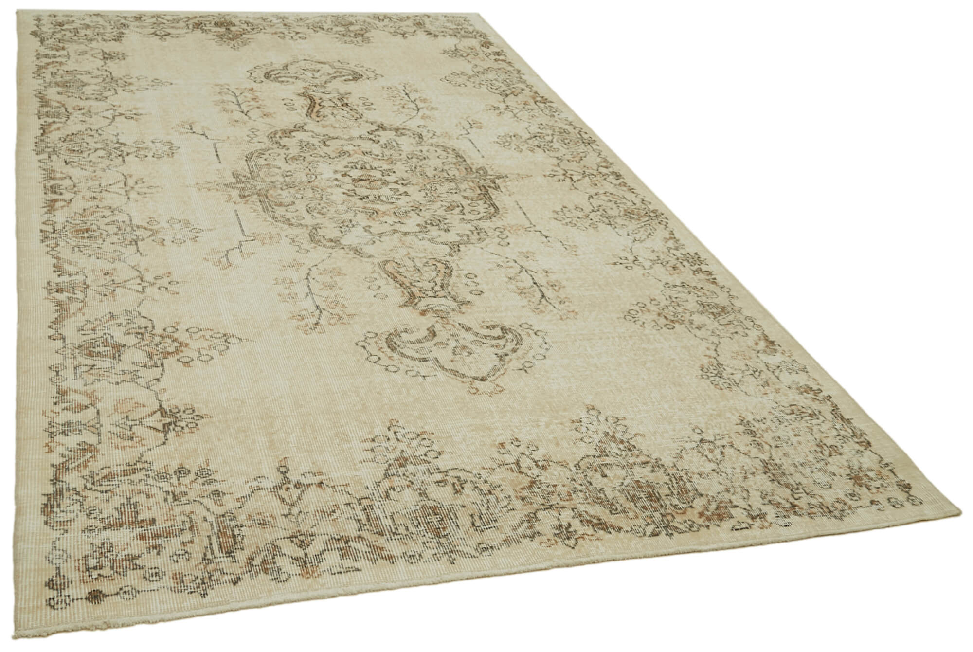 6x9 Beige Turkish Vintage Area Rug - 41588