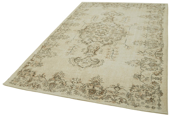 6x9 Beige Turkish Vintage Area Rug - 41588