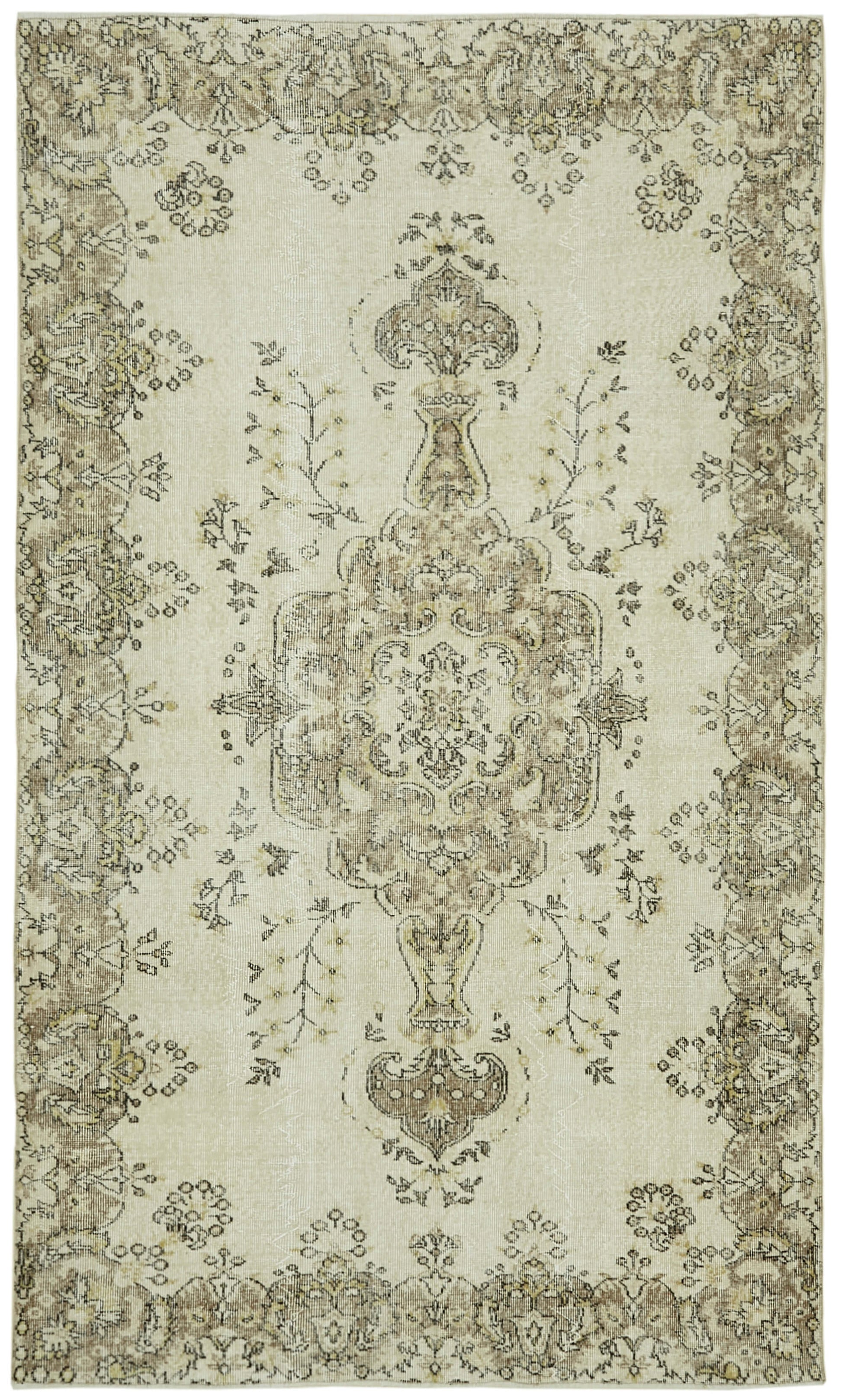 6x9 Beige Turkish Vintage Area Rug - 41589
