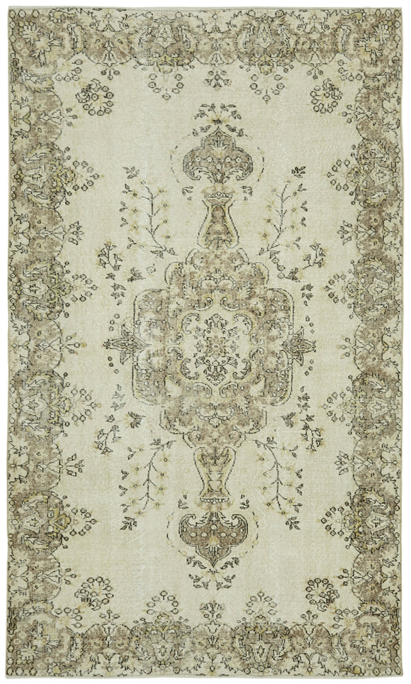6x9 Beige Turkish Vintage Area Rug - 41589