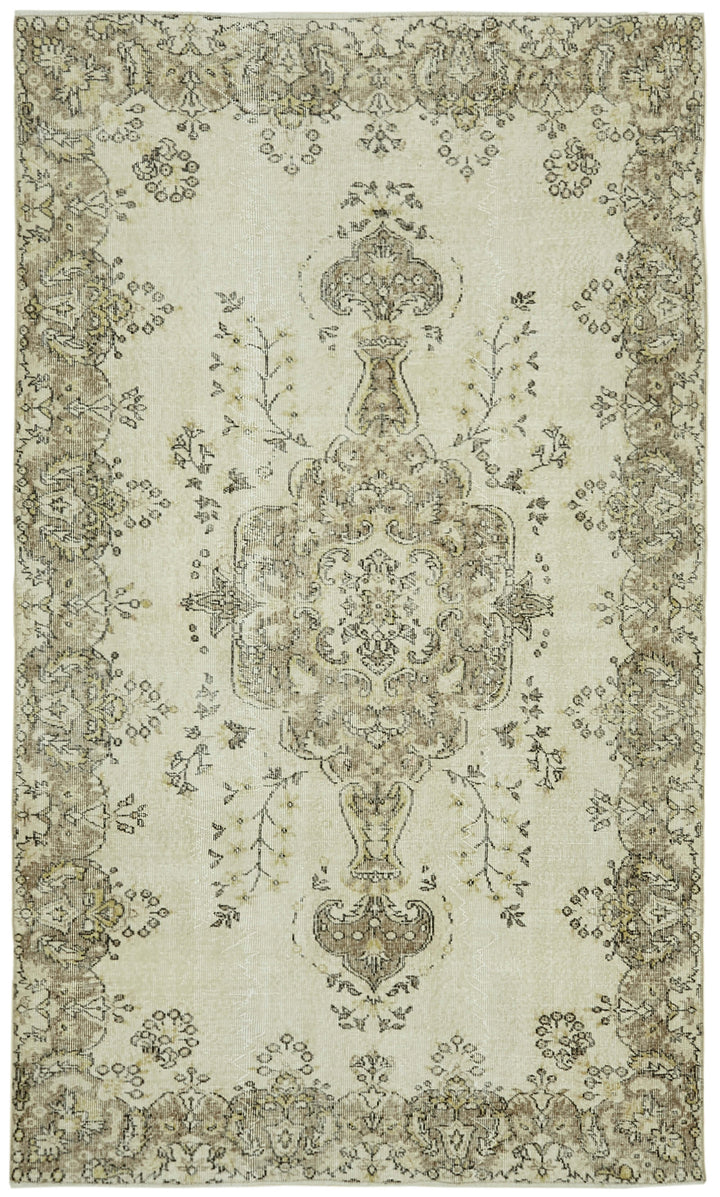 6x9 Beige Turkish Vintage Area Rug - 41589