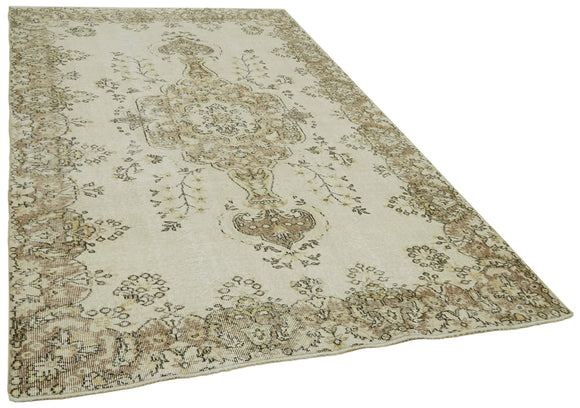 6x9 Beige Turkish Vintage Area Rug - 41589