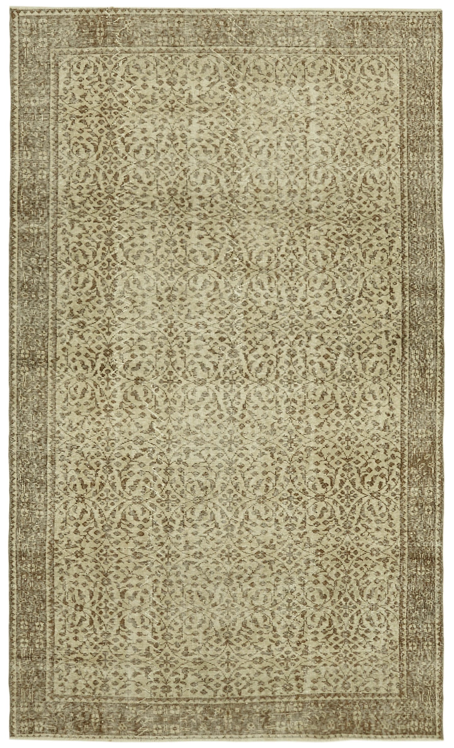 5x9 Beige Turkish Vintage Area Rug - 41591