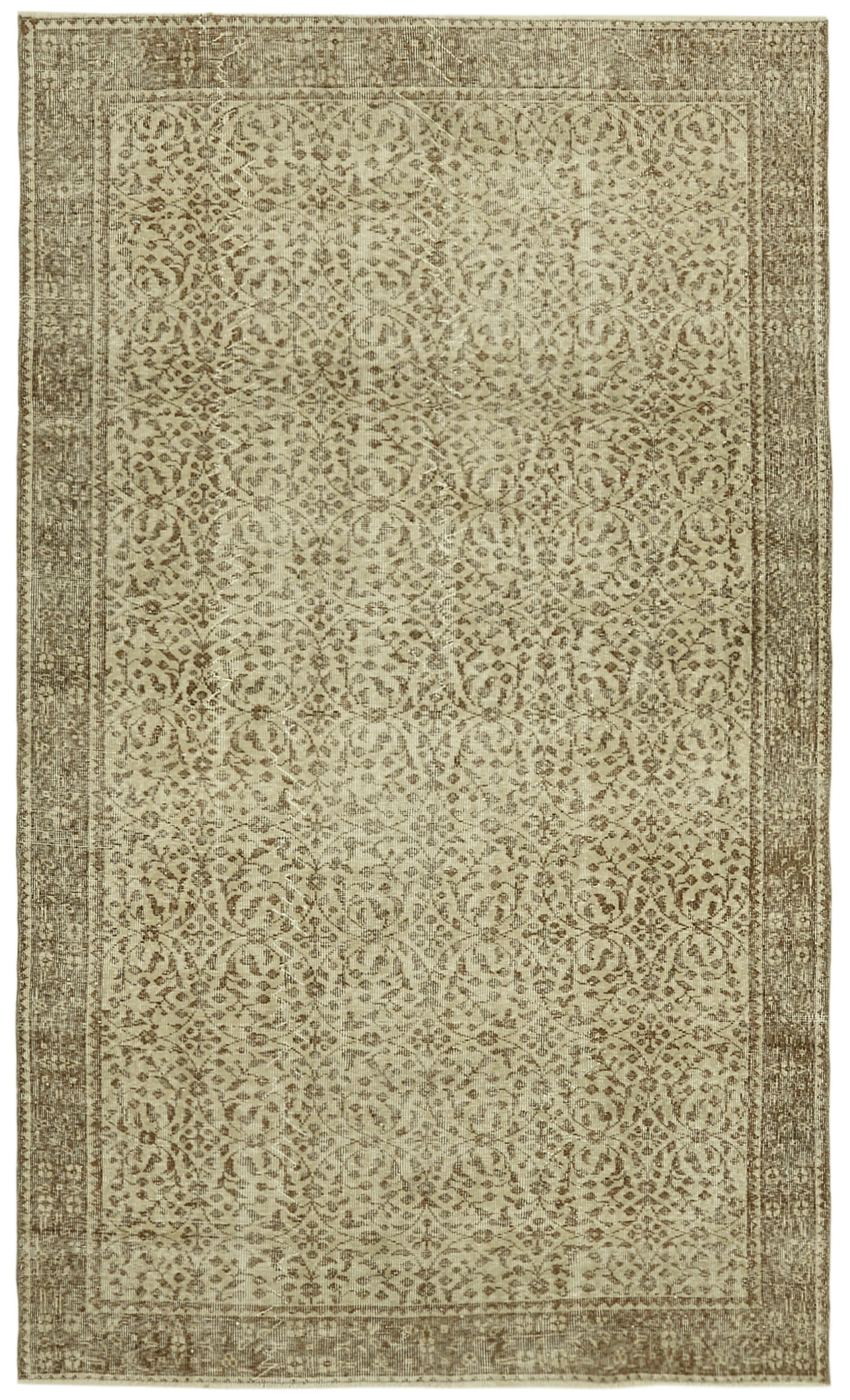 5x9 Beige Turkish Vintage Area Rug - 41591