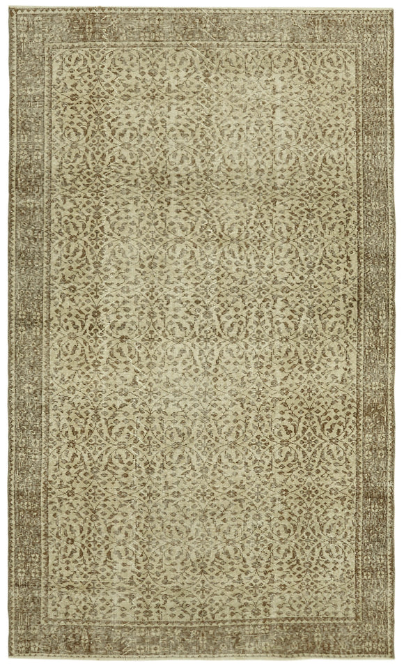 5x9 Beige Turkish Vintage Area Rug - 41591