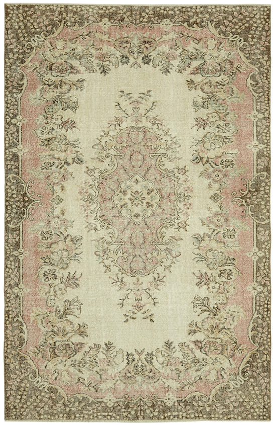 5x8 Beige Turkish Vintage Area Rug - 41593