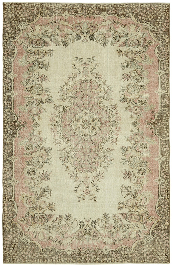 5x8 Beige Turkish Vintage Area Rug - 41593