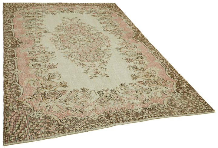 5x8 Beige Turkish Vintage Area Rug - 41593