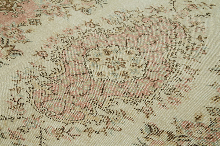 5x8 Beige Turkish Vintage Area Rug - 41593