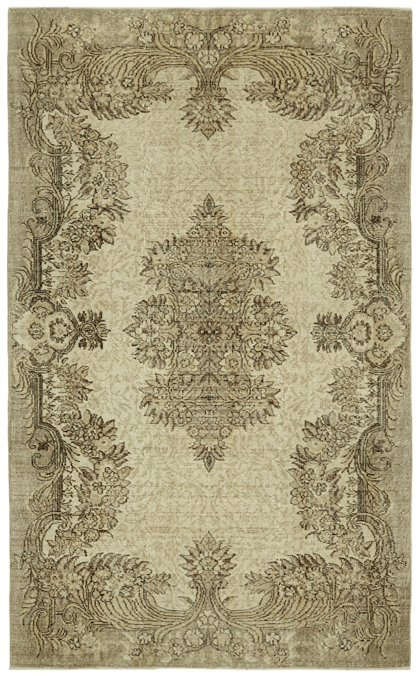6x9 Beige Turkish Vintage Area Rug - 41594