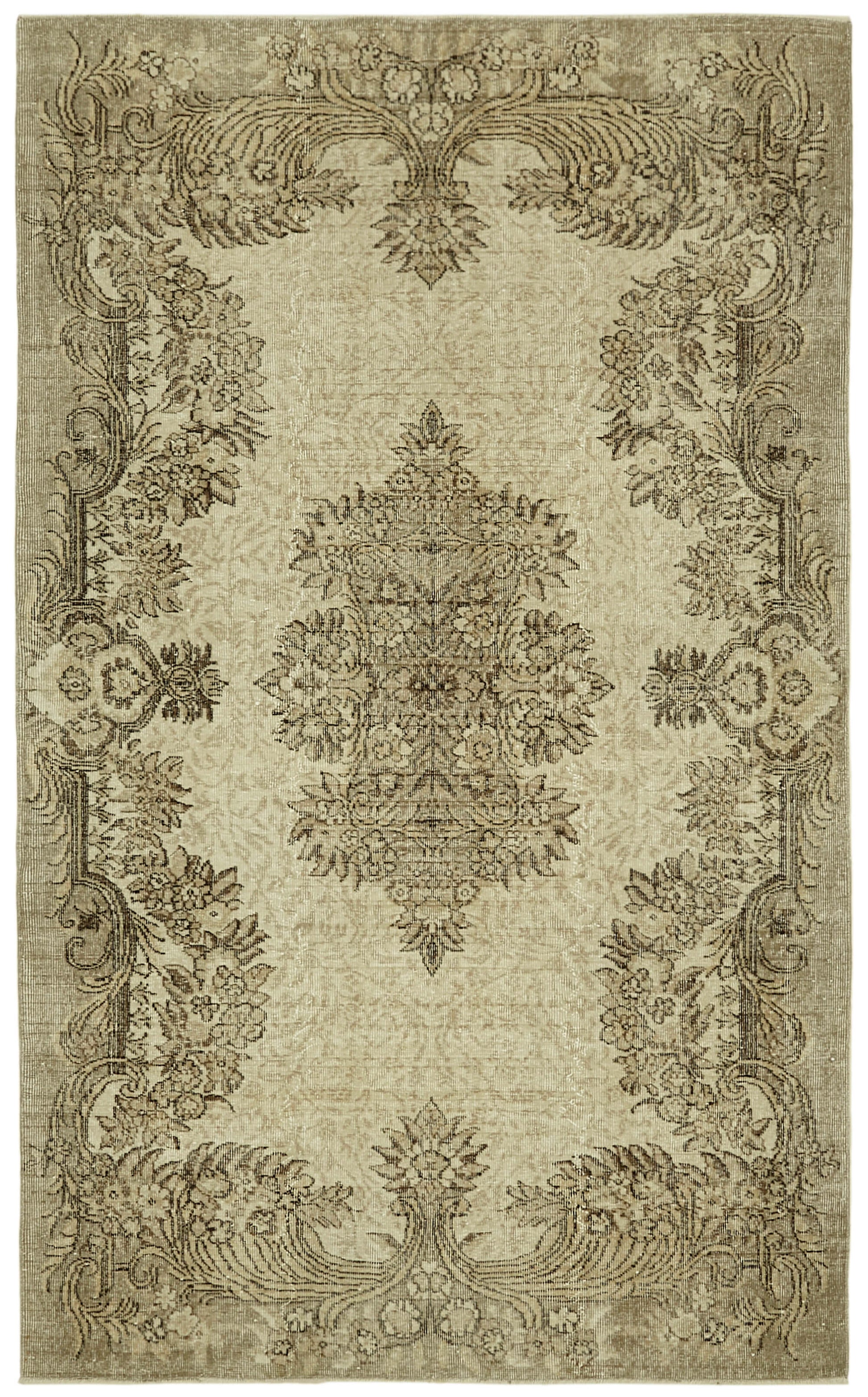 6x9 Beige Turkish Vintage Area Rug - 41594