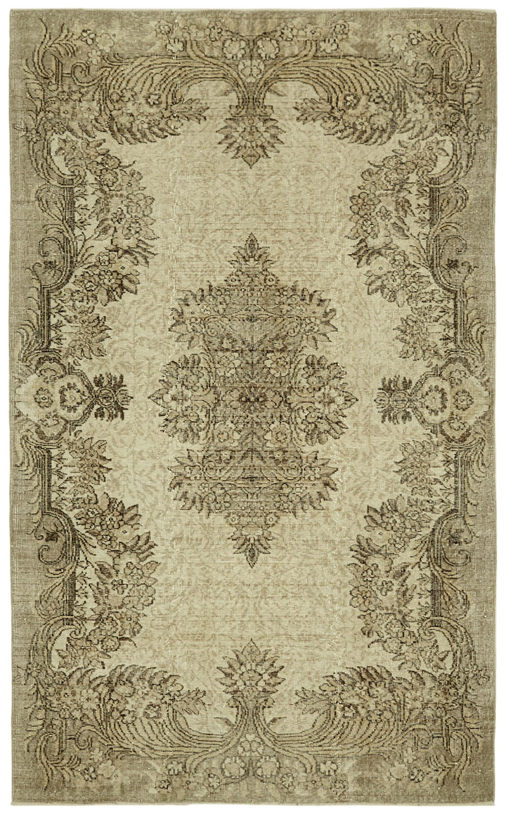 6x9 Beige Turkish Vintage Area Rug - 41594