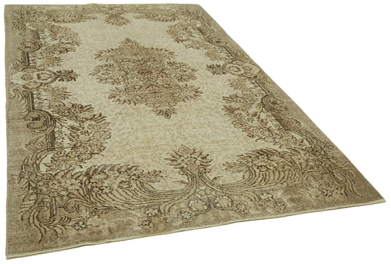 6x9 Beige Turkish Vintage Area Rug - 41594