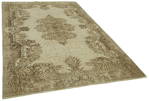 6x9 Beige Turkish Vintage Area Rug - 41594
