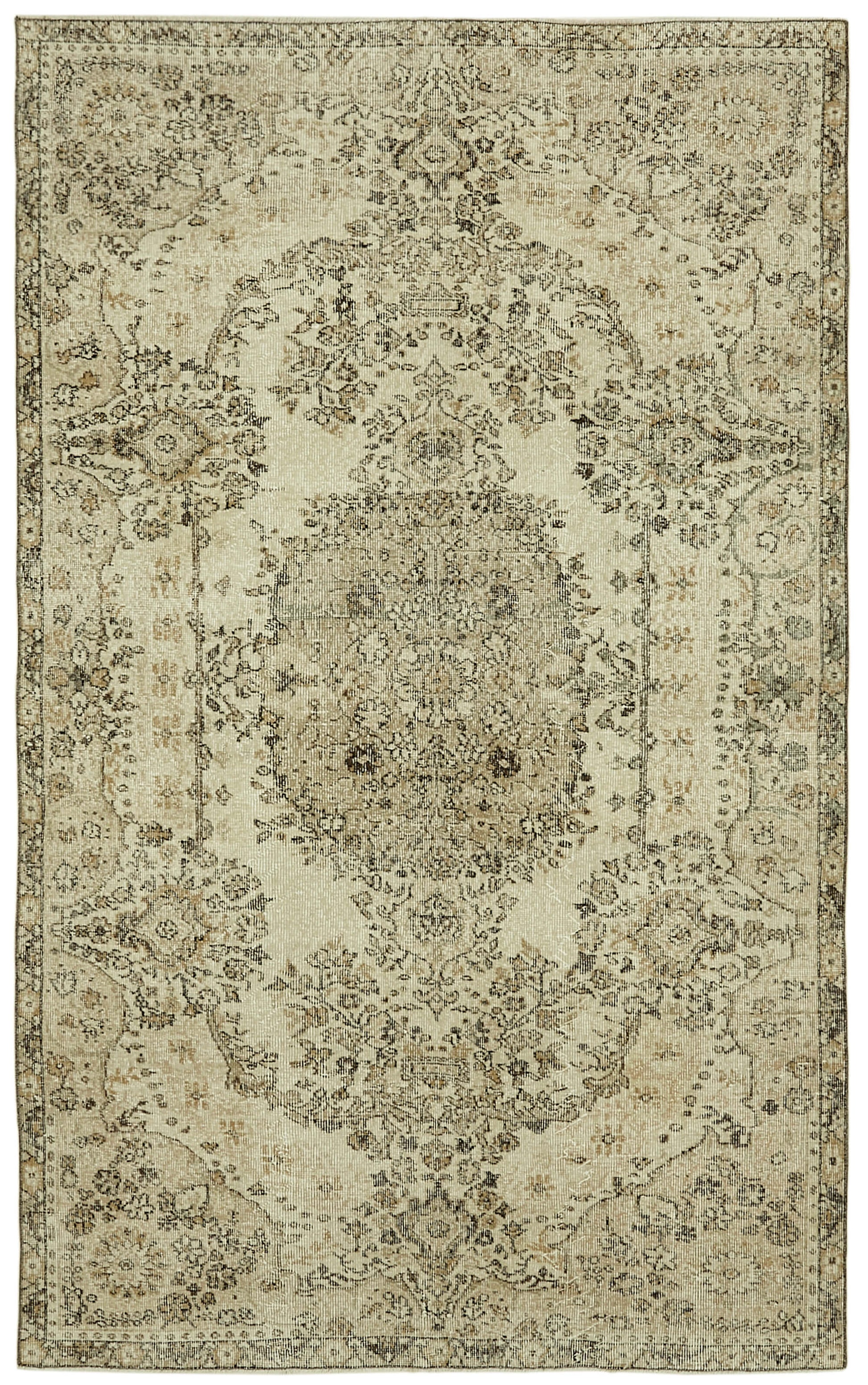 5x9 Beige Turkish Vintage Area Rug - 41595