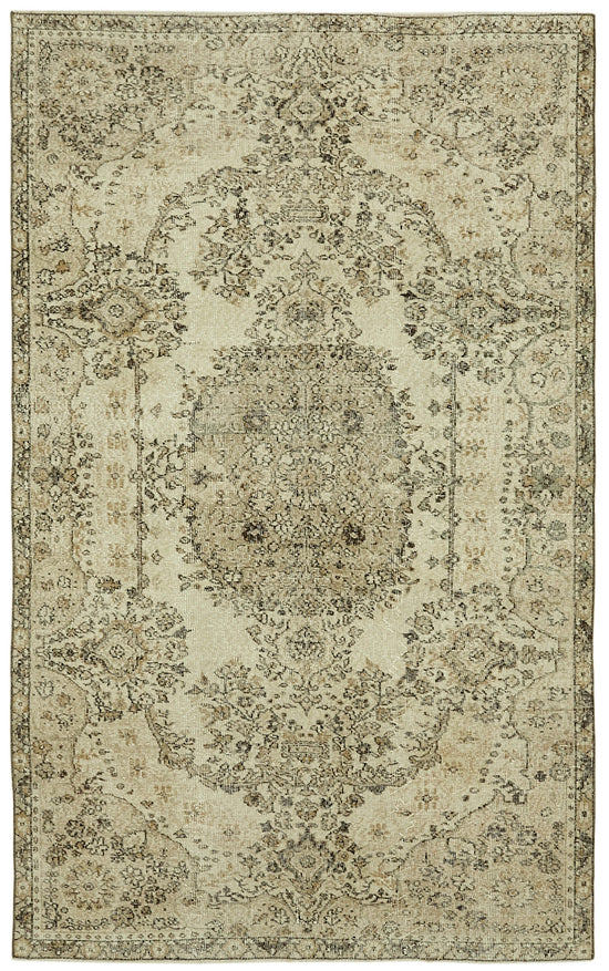 5x9 Beige Turkish Vintage Area Rug - 41595