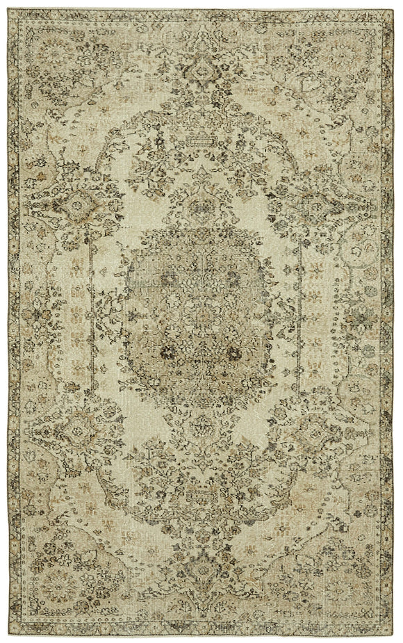 5x9 Beige Turkish Vintage Area Rug - 41595