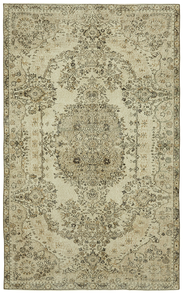 5x9 Beige Turkish Vintage Area Rug - 41595