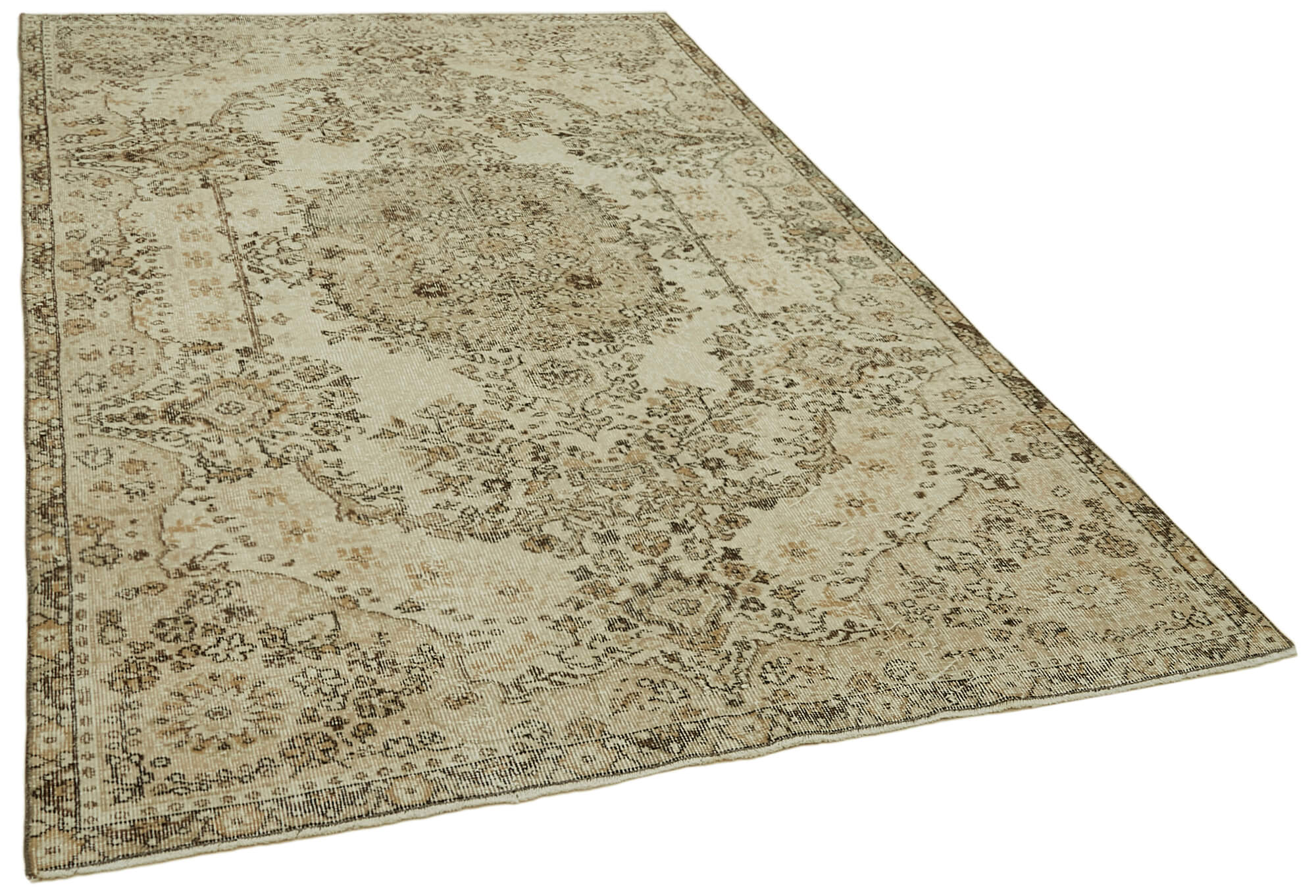 5x9 Beige Turkish Vintage Area Rug - 41595