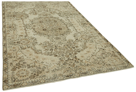 5x9 Beige Turkish Vintage Area Rug - 41595