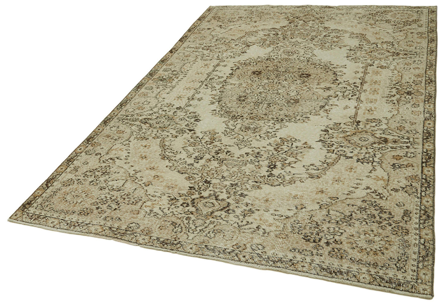 5x9 Beige Turkish Vintage Area Rug - 41595
