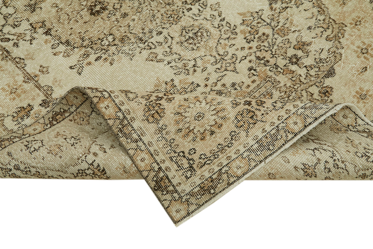 5x9 Beige Turkish Vintage Area Rug - 41595