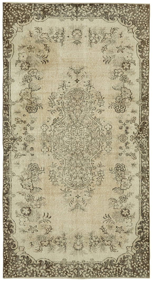 5x9 Beige Turkish Vintage Area Rug - 41596